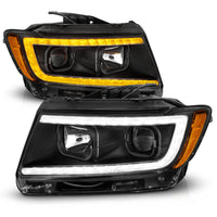 Thumbnail for ANZO 11-13 Jeep Grand Cherokee (Factory Halogen Only) Projector Headlights w/Light Bar Swtchbk Black