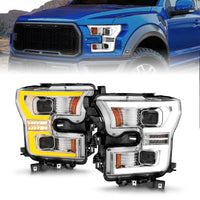 Thumbnail for ANZO 15-17 Ford F-150 LED Projector Headlights - w/ Light Bar Switchback Chrome Housing