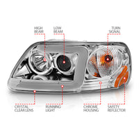 Thumbnail for ANZO 1997-2003 Ford F-150 Projector Headlights w/ Light Bar Chrome Housing