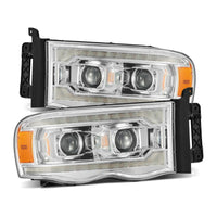 Thumbnail for AlphaRex 02-05 Dodge Ram 1500 LUXX LED Proj Headlights Plank Style Chrome w/Activ Light/Seq Signal