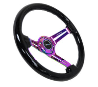 Thumbnail for NRG Reinforced Steering Wheel (350mm / 3in. Deep) Blk Wood w/Blk Matte Spoke/Neochrome Center Mark