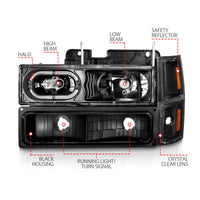Thumbnail for ANZO 88-98 Chevrolet C1500 Crystal Headlights Black Housing w/ Signal and Side Marker Lights