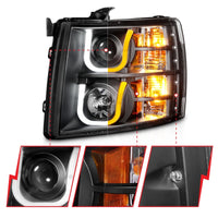 Thumbnail for ANZO 2007-2013 Chevrolet Silverado 1500/2500 Projector Headlights w/ U-Bar Switchback Black w/ Amber