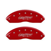 Thumbnail for MGP 4 Caliper Covers Engraved Front & Rear Lightning Red finish silver ch