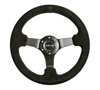 Thumbnail for NRG Reinforced Steering Wheel (330mm / 3in Deep) Blk Suede w/Criss Cross Stitch w/Blk 3-Spoke Center