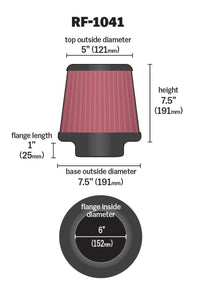 Thumbnail for K&N Round Tapered Universal Air Filter 6 inch Flange 7 1/2 inch Base 5 inch Top 7 1/2 inch Height