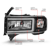 Thumbnail for ANZO 94-02 Dodge RAM Crystal Headlight - w/ Light Bar Black Housing