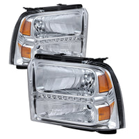 Thumbnail for Xtune Ford F250/350/450 Super Duty 05-07 Crystal Headlights w/ LED Chrome HD-JH-FS05-LED-C