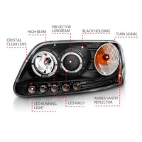 Thumbnail for ANZO 1997.5-2003 Ford F-150 Projector Headlights w/ Halo and LED Black 1pc