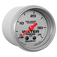 Thumbnail for Autometer Marine Silver 2-1/16in 35 PSI Mechanical Water Pressure Gauge