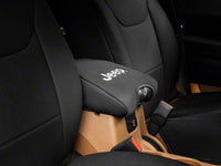 Thumbnail for Officially Licensed Jeep 11-18 Wrangler JK Neoprene Center Console Arm Cover w/ Jeep Logo- Blk