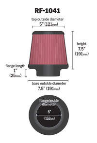 Thumbnail for K&N Round Tapered Universal Air Filter 6 inch Flange 7 1/2 inch Base 5 inch Top 7 1/2 inch Height