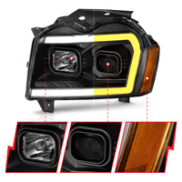 Thumbnail for ANZO 2005-2007 Jeep Grand Cherokee Projector Headlights w/ Light Bar Switchback Black Housing
