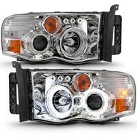 Thumbnail for ANZO 2002-2005 Dodge Ram 1500 Projector Headlights w/ Halo Chrome Clear Amber