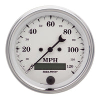 Thumbnail for AutoMeter Gauge Speedo. 3-3/8in. 120MPH Elec. Prog. W/ Lcd Odo Old Tyme White