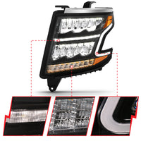 Thumbnail for ANZO 15-20 Chevy Tahoe/Suburban LED Light Bar Style Headlights Black w/Sequential w/DRL w/Amber