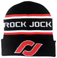 Thumbnail for RockJock Beanie Black w/ Red and White RJ Logos and Stripes One Size Fits All