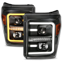 Thumbnail for ANZO 2011-2016 Ford F250 Projector Headlights w/ Plank Style Switchback Black w/ Amber