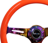 Thumbnail for NRG Classic Wood Grain Steering Wheel (350mm) Neon Orange Color w/Neochrome Spokes