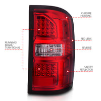 Thumbnail for ANZO 2014-2018 GMC Sierra LED Tail Lights Black Housing Red/Clear Lens