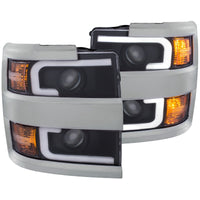 Thumbnail for ANZO 2015-2016 Chevrolet Silverado Projector Headlights w/ Plank Style Design Black w/ Amber