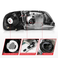 Thumbnail for ANZO 1997-2003 Ford F150 Crystal Headlight Black w/ Parking Light