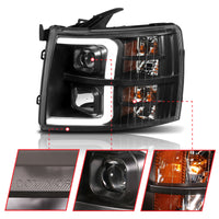 Thumbnail for ANZO 07-13 Chevrolet Silverado 1500 Plank Style Projector Headlights Black w/ Amber