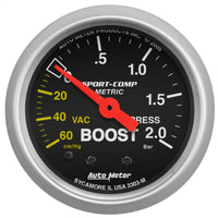Thumbnail for Autometer Sport-Comp 52mm 60cm/HG -2.0 Bar Mechanical Boost Gauge