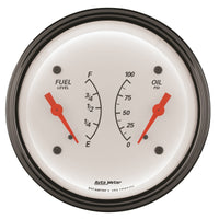 Thumbnail for AutoMeter Gauge Dual Fuel & Oilp 3-3/8in. 240 Ohm(e) to 33 Ohm(f) & 100PSI Elec Arctic White