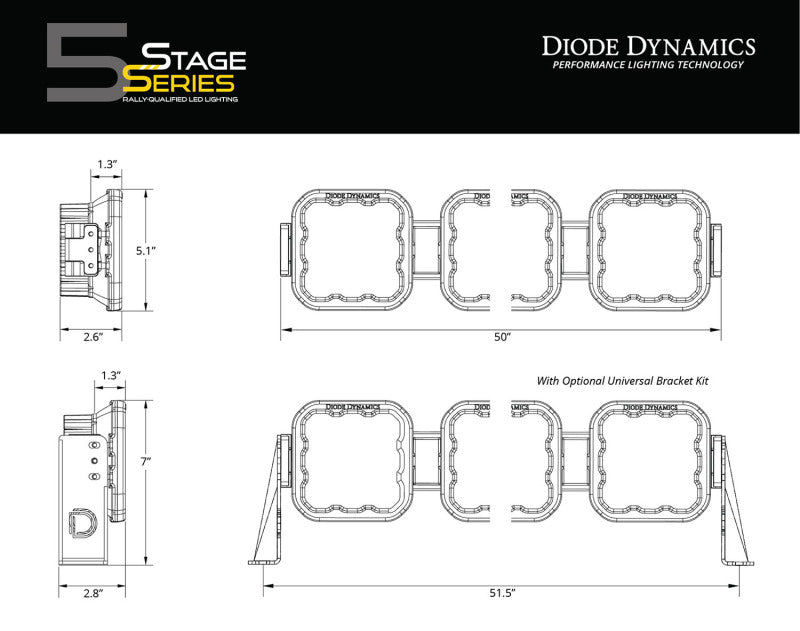 Diode Dynamics SS5 Pro Universal CrossLink 8-Pod Lightbar - Yellow Driving