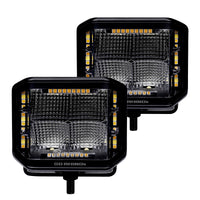 Thumbnail for Go Rhino Xplor Blackout Combo Series Cube Sideline LED Flood Lights w/Amber 4x3 - Blk (Pair)