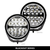 Thumbnail for Go Rhino Xplor Blackout Series Round LED Driving Light w/DRL (Surface/Threaded Stud Mnt) 7in. - Blk