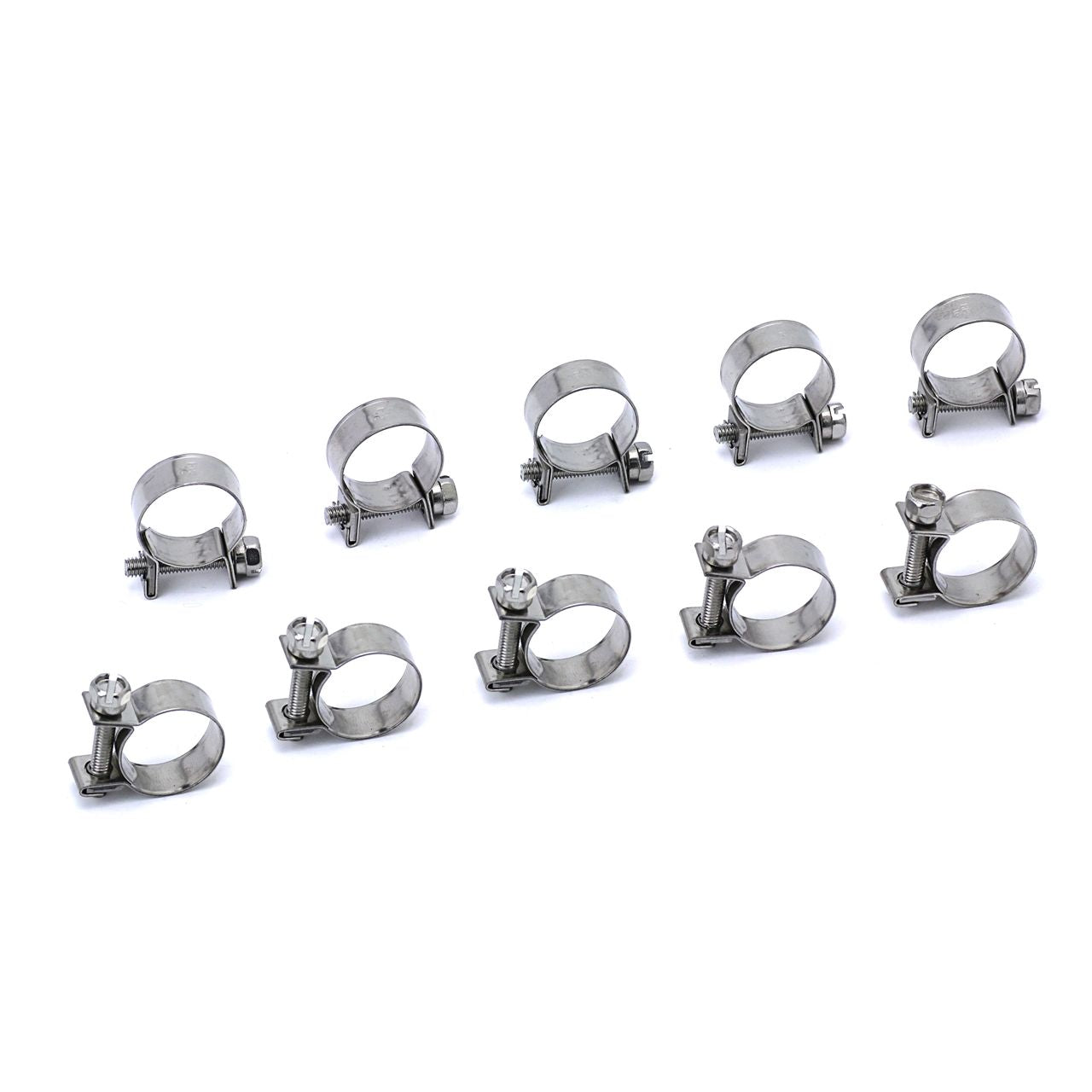 HPS #17 Stainless Steel Fuel Injection Hose Clamps 10pc Pack 19/32" - 43/64" (15mm - 17mm)