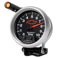 Thumbnail for Autometer GM Red Bowtie Black 3-3/4in 0-10000 RPM Pedestal Mount Tachometer Quick-Lite