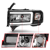 Thumbnail for ANZO 94-02 Dodge RAM Crystal Headlight - w/ Light Bar Black Housing