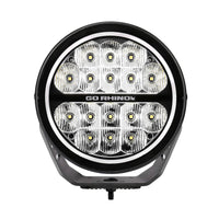 Thumbnail for Go Rhino Xplor Blackout Series Round LED Spot Light Beam w/DRL (Surface/Thread Stud Mnt) 7in. - Blk