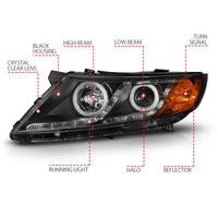 Thumbnail for ANZO 2011-2013 Kia Optima Projector Headlights w/ Halo Black (CCFL)