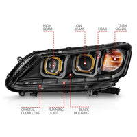 Thumbnail for ANZO 2013-2015 Honda Accord Projector Headlights w/ U-Bar Black