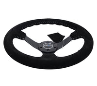 Thumbnail for NRG Reinforced Steering Wheel (350mm / 3in. Deep) Blk Suede/Silver BBall Stitch w/5mm Mt. Blk Spokes