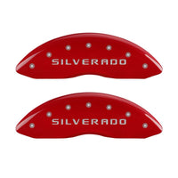 Thumbnail for MGP 4 Caliper Covers Engraved Front & Rear Silverado Red finish silver ch