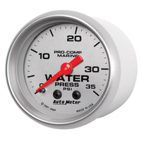 Thumbnail for Autometer Marine Silver 2-1/16in 35 PSI Mechanical Water Pressure Gauge