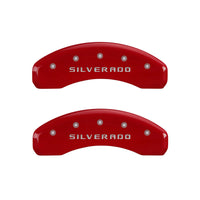 Thumbnail for MGP 4 Caliper Covers Engraved Front & Rear Silverado Red finish silver ch