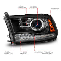Thumbnail for ANZO 09-18 Dodge Ram 1500/2500/3500 LED Plank Style Headlights Switchback + Sequential - Matte Black