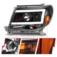Thumbnail for ANZO 05-09 Toyota Tacoma Projector Light Bar Style Headlights w/ C Light Bar