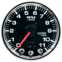Thumbnail for Autometer Spek-Pro Gauge Tach 2 1/16in 11K Rpm W/ Shift Light & Peak Mem Blk/Chrm