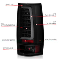 Thumbnail for ANZO 2007-2014 Chevy Tahoe LED Taillight Plank Style Black w/Smoke Lens
