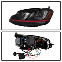 Thumbnail for Spyder Volkswagen Golf VII 14-16 Projector Headlights DRL LED Red Stripe Blk PRO-YD-VG15-RED-DRL-BK