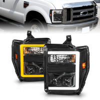 Thumbnail for ANZO 08-10 Ford F-250 - F-550 Super Duty Projector Headlights w/ Light Bar Switchback Black Housing