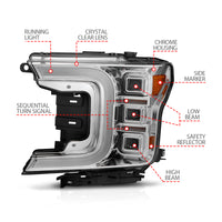 Thumbnail for Anzo 18-20 Ford F-150 Full Led Projector Light Bar Style Headlights - Chrome Amber