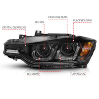 Thumbnail for ANZO 2012-2015 BMW 3 Series Projector Headlights w/ U-Bar Black